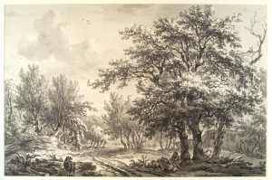 landschap-met-bomen-en-een-boerenhoeve-waarschijnlijk-in-drenthe