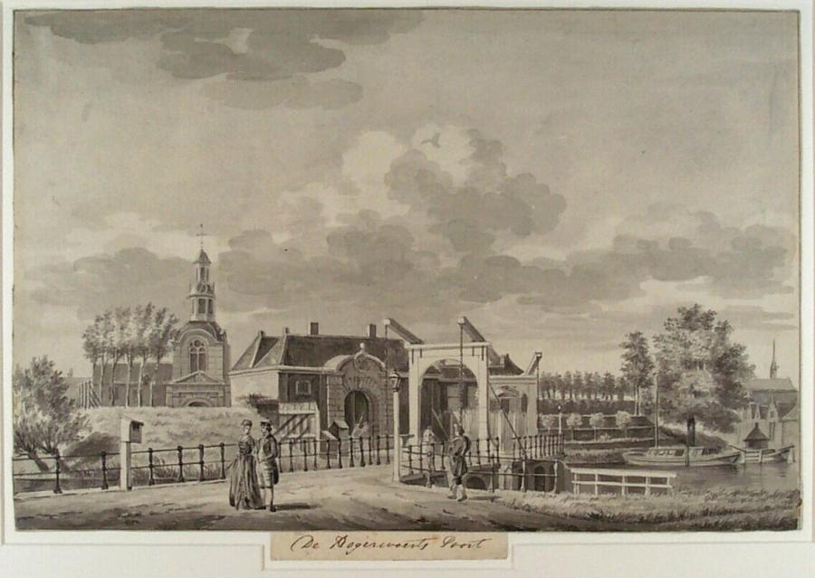 De Hogewoerdspoort, een van de acht stadspoorten van Leiden (provincie Zuid-Holland)