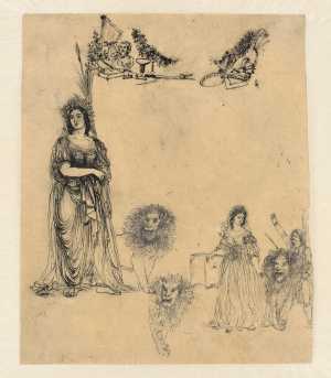 studieblad-met-vrouwen-leeuwen-en-muziekinstrumenten