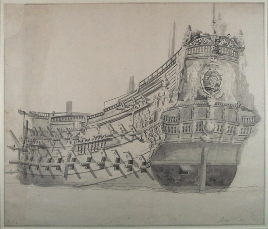 Oorlogsschip 'Amelia', Rotterdam, bouwjaar 1632, met 57 kanonnen, verkocht 1647