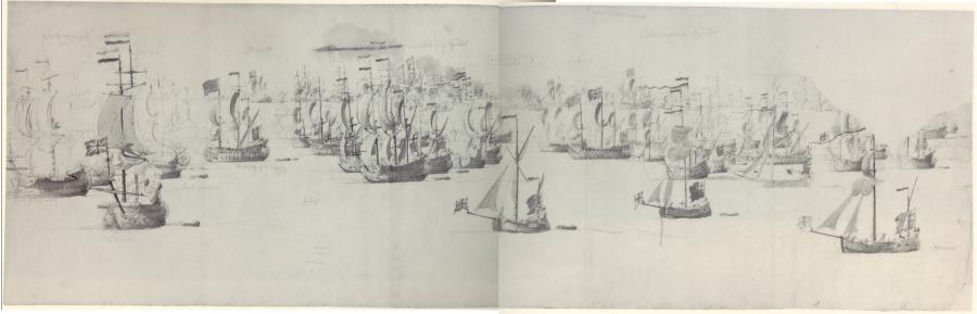 Het begin van de eerste Hollands-Engelse zeeslag bij Schooneveld, 28 mei 1673