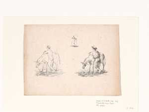 drie-studies-van-een-man-leunend-op-een-ezel