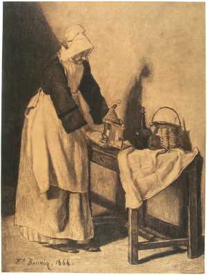 interior-with-a-woman-holding-a-lantern-by-a-table