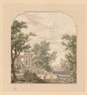 view-in-a-garden-with-a-rococo-fountain-design-for-a-wallpaper-painting-in-saxenburg-estate