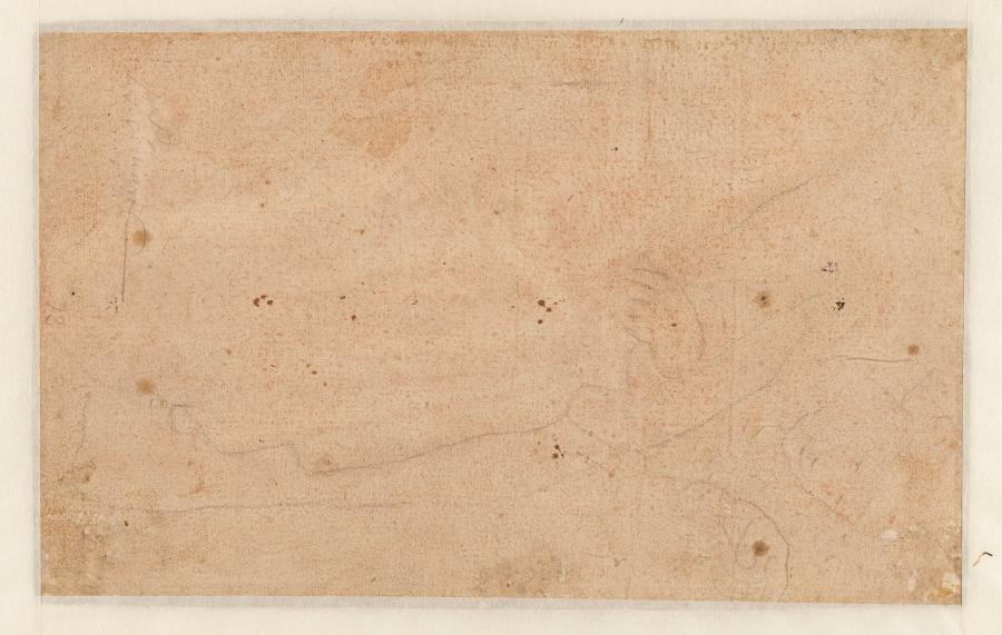 Gedeeltelijke overtekening van de contouren van de tekening op de recto