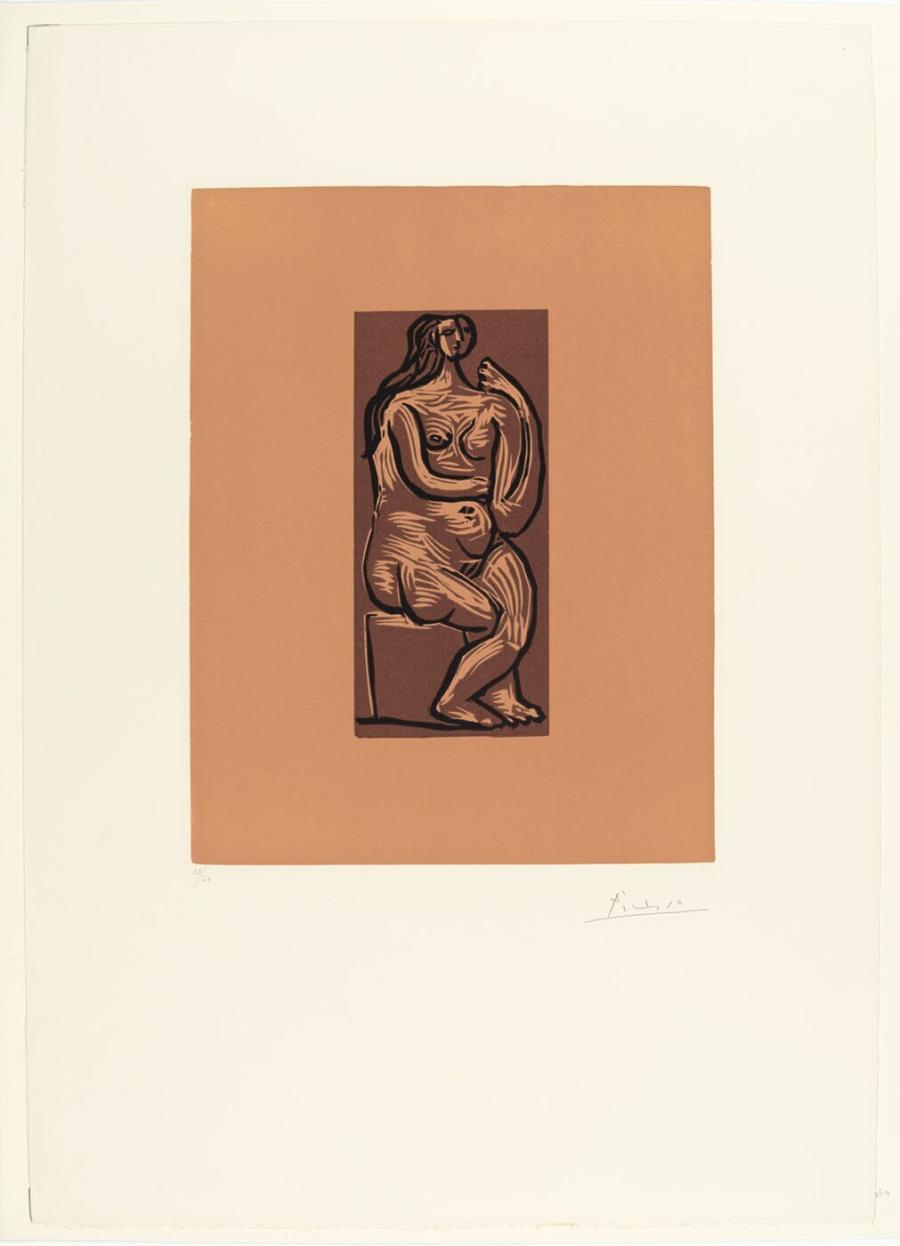 Zittende naakte vrouw