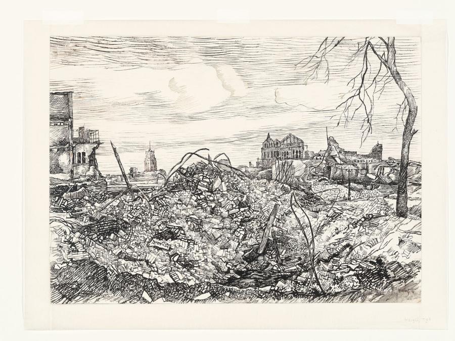 Ruïnes van de Eerste Rotterdamse Openluchtschool en de Juncker Rijwielfabriek aan de Leuvehaven