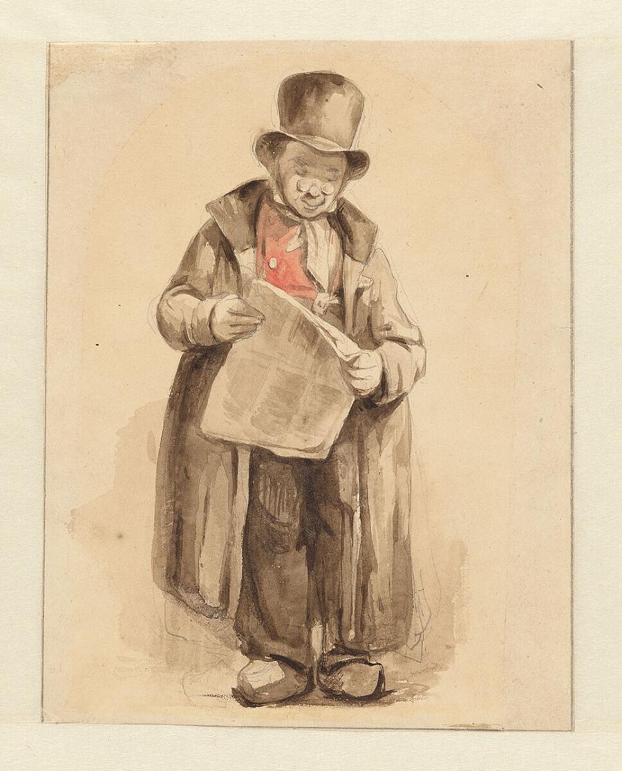 Standing Man Reading a Newspaper