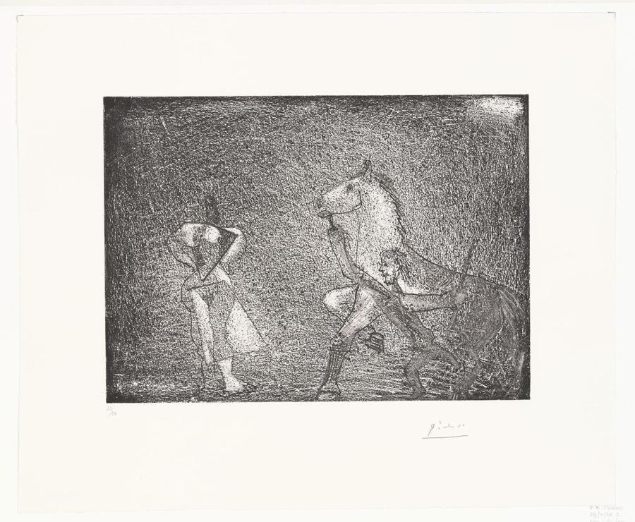 Man Stopping a Horse in Front of a Woman