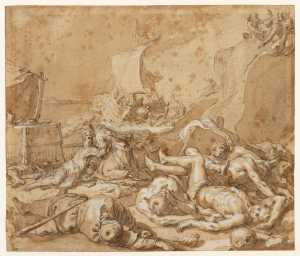 Theagenes and Chariclea Amidst Slain Pirates on the Bank of the Nile Estuary  (‘After the Shipwreck’)
