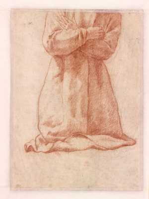 een-geknielde-man-in-monnikspij-van-voren-gezien