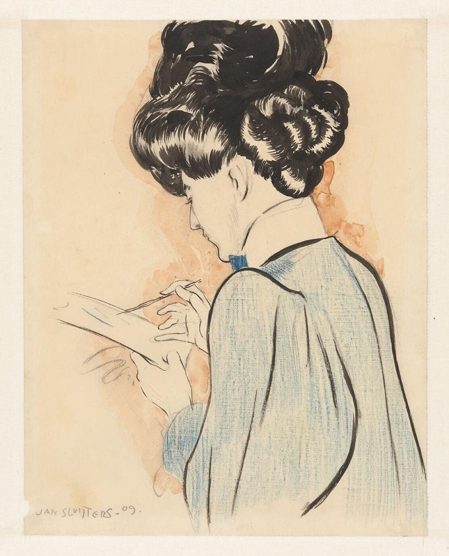 Portret van een tekenende dame