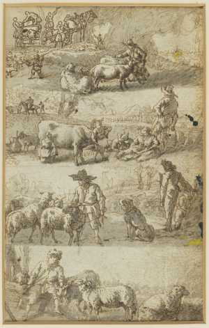 one-of-seven-sheets-with-studies-from-a-lost-drawing-book-four-landscapes-with-sheep-a-cow-and-herdsmen