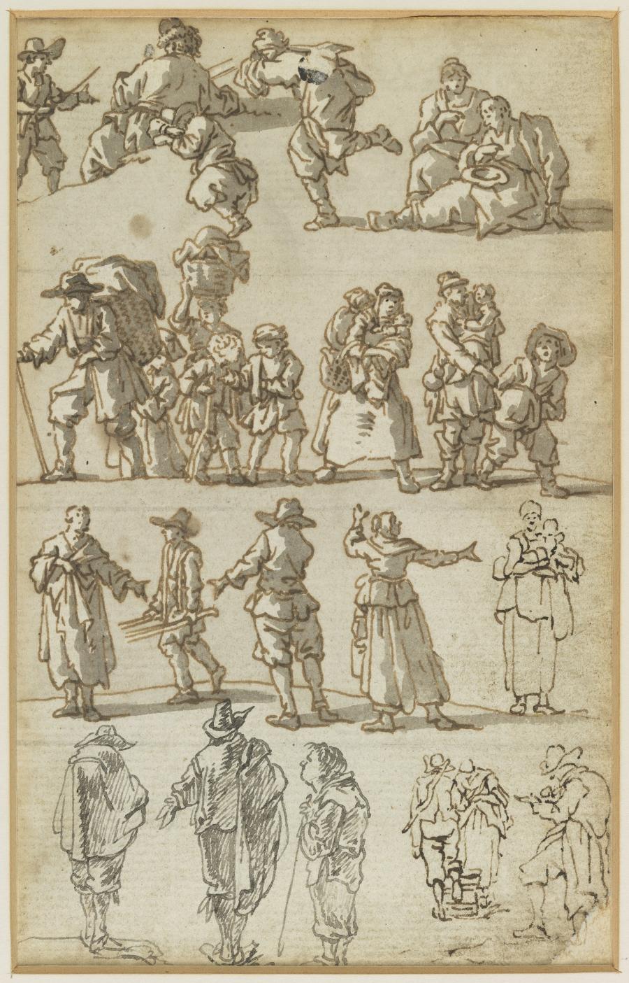 One of Seven Sheets with Studies from a Lost Drawing-Book: People Walking or Conversing