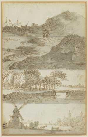 one-of-seven-sheets-with-studies-from-a-lost-drawing-book-three-landscapes-one-with-a-watermill