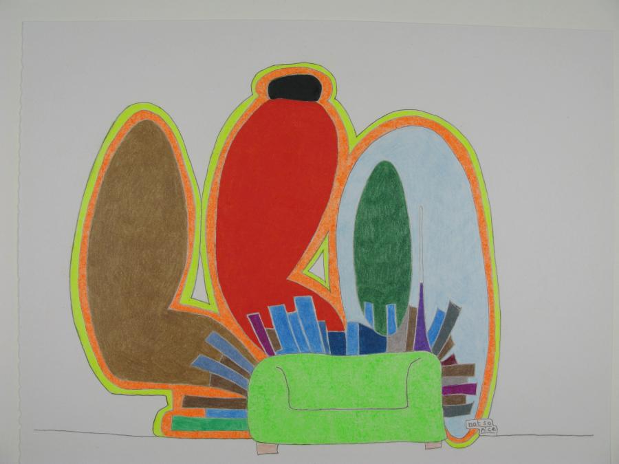 Not so Nice, design for wallpainting with fluo green couch