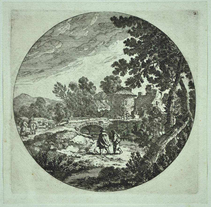 Southern Landscape with Travelers and a Stone Bridge near a Village