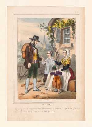 een-marskramer-spreekt-met-een-moeder-en-twee-kinderen