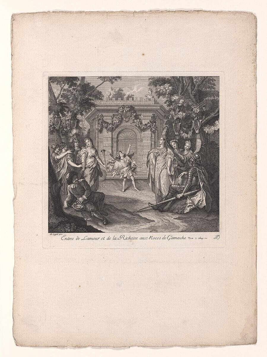 Entrée de l'Amour et de la Richesse aux noces de Gamache. Uit: Estampes de l’histoire de Don Quichotte de la Mancha peintes par Coypel, gravées en 25 feuilles.
