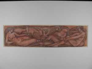Design for a Frieze with a lying female Nude on the left Side, feeding Deer, and two seated female Nudes on the right Side