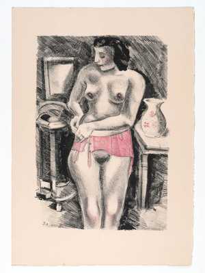 vrouw-knoopt-jarretelgordel-vast