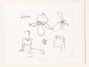 zittend-naakt-hoofd-en-twee-bloemen