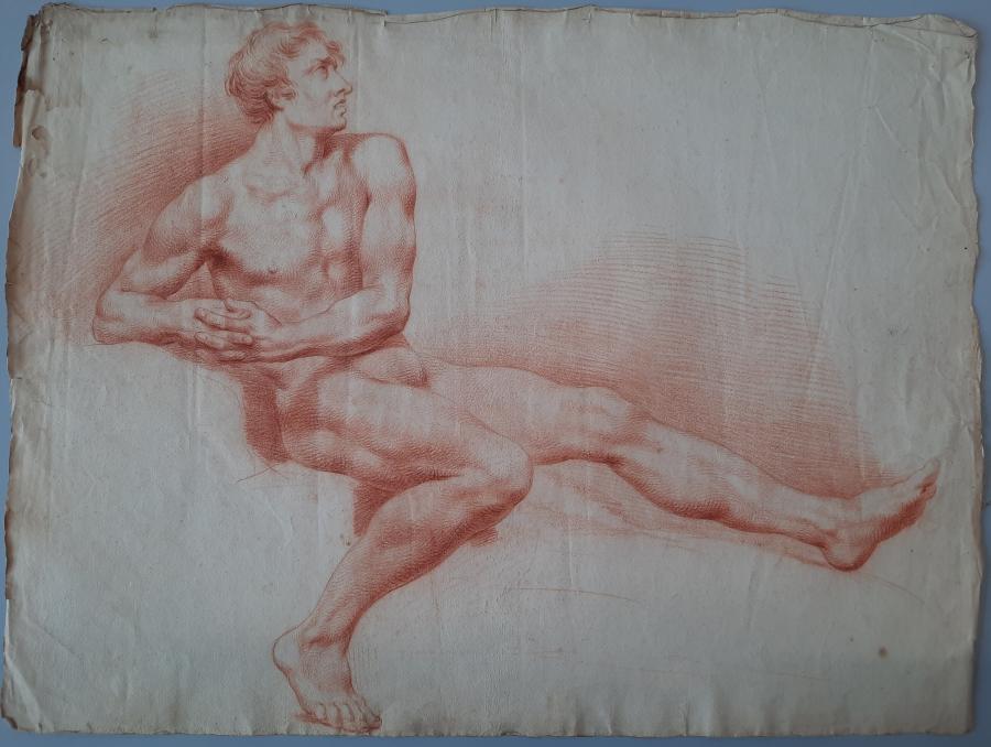 Academic Model Study of a Seated Male Nude  with a stretched Leg 