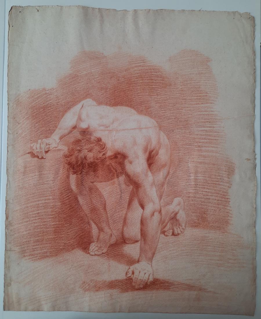 Academic Model Study of a kneeling Male Nude, in Front View 