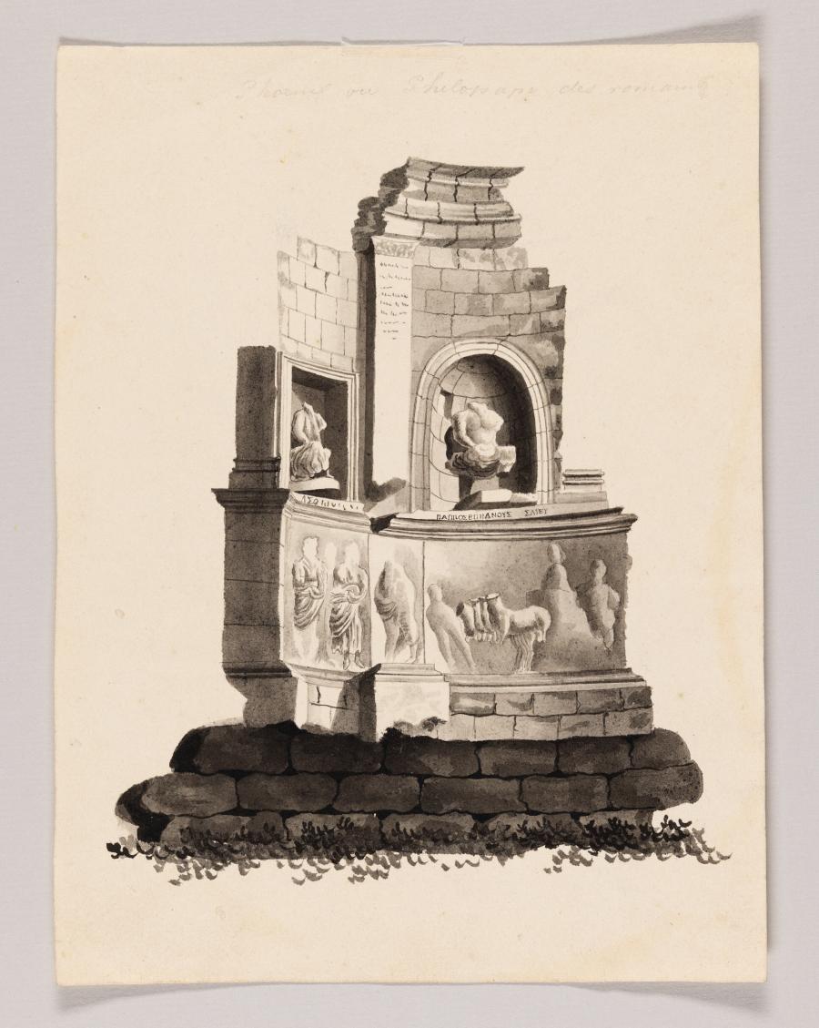 Fragment van een Romeins bouwwerk met reliëf en sculpturen