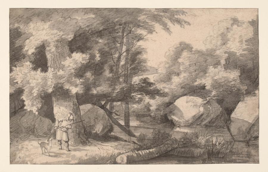 Forest Scene with a Hunter and a Dog