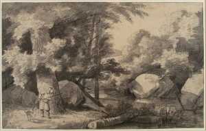 forest-scene-with-a-hunter-and-a-dog