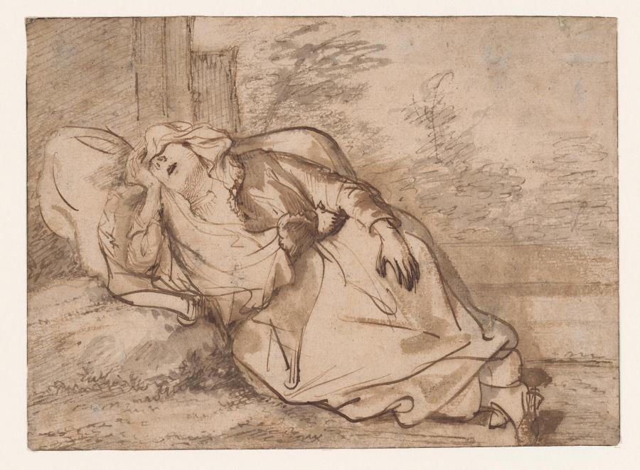 Slapende vrouw in een landschap