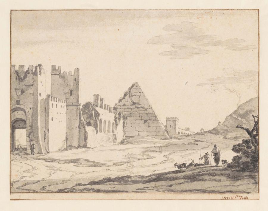 The Aurelian Wall with the Porta San Paolo and the Pyramid of Cestius