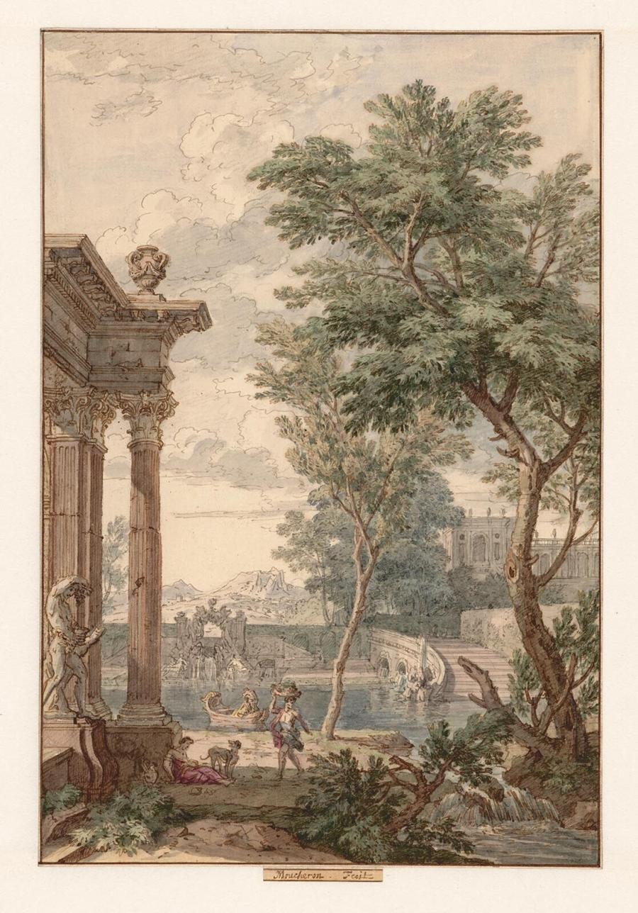 Fantasielandschap met klassieke gebouwen