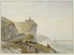 een-gezicht-op-de-noord-franse-kust-met-een-fort-op-een-hoge-klif