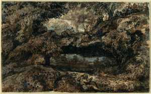 boslandschap-met-een-zittende-man-op-de-voorgrond