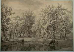 boslandschap-met-twee-mannen-en-vee-aan-een-vijver-landgoed-elswout-van-mr-jacob-boreel-te-overveen-bij-haarlem