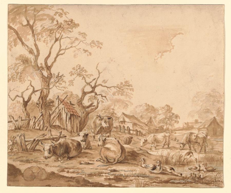 Dutch Landscape with Cows and Ducks, and Farms in the Background