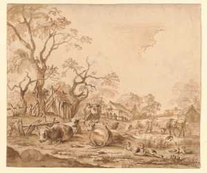 hollands-landschap-met-koeien-en-eenden-en-op-de-achtergrond-boerderijen