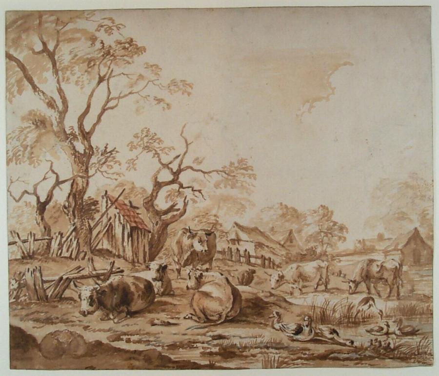 Dutch Landscape with Cows and Ducks, and Farms in the Background