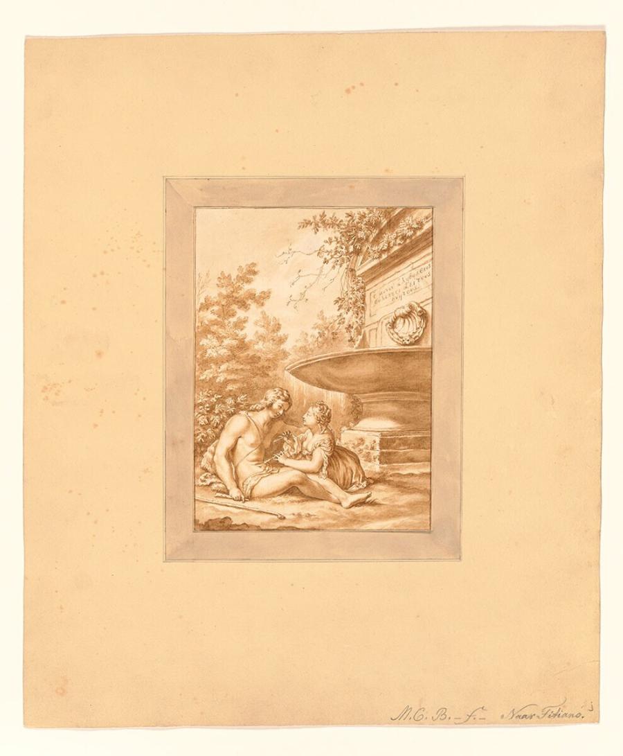 Seated Shepherd and Woman by a Fountain (after Titian)