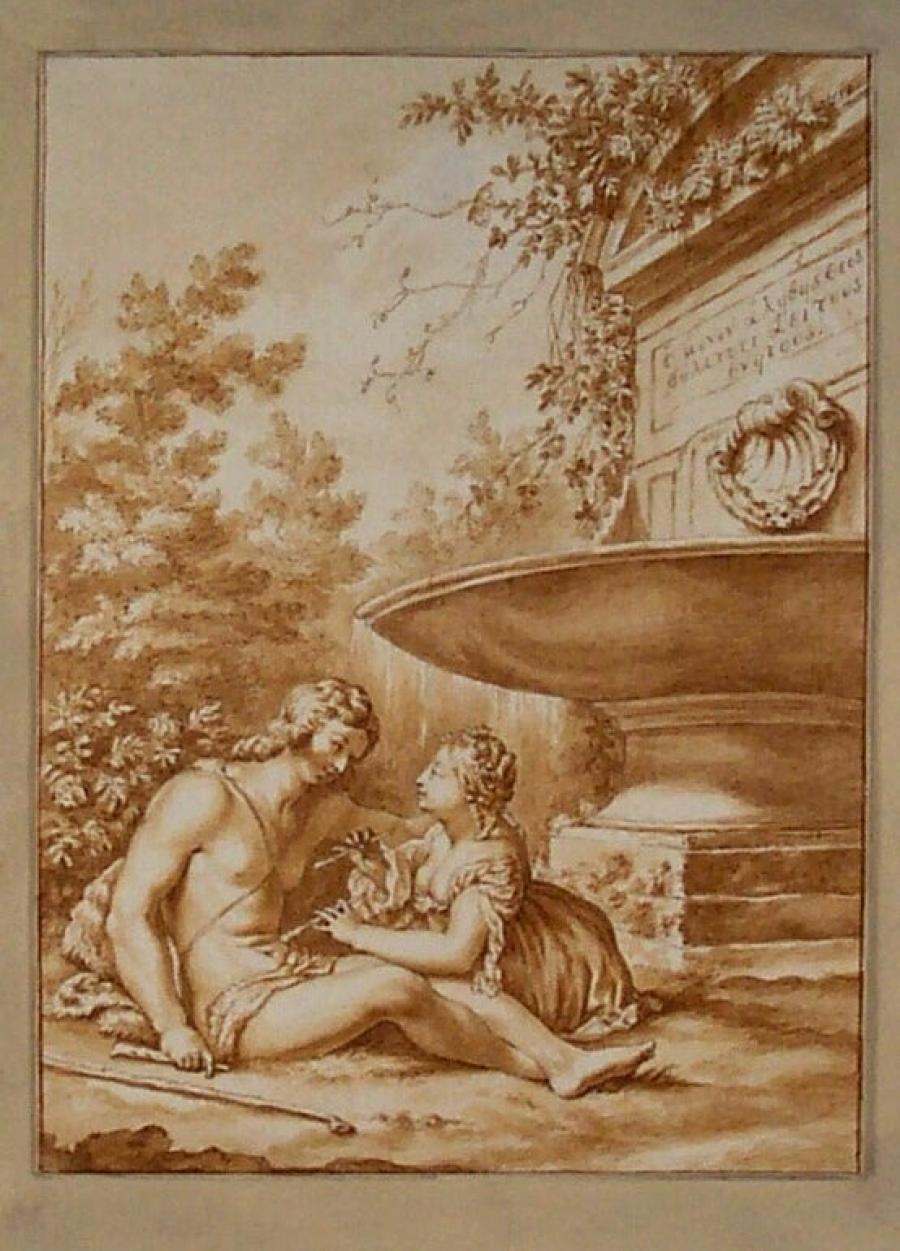 Seated Shepherd and Woman by a Fountain (after Titian)