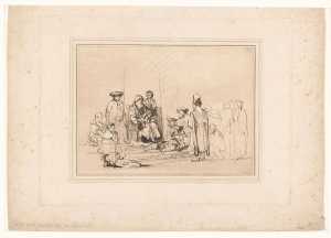 seated-old-man-surrounded-by-men-and-women