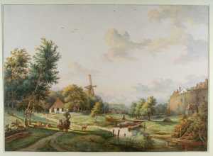 Landschap met een gezicht op Zutphen (provincie Gelderland)
