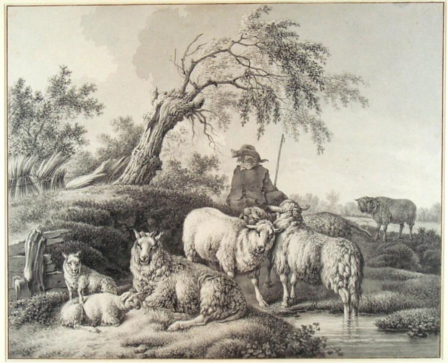 Landscape near a Willow Tree, a Seated Herdsman Seen from the Back