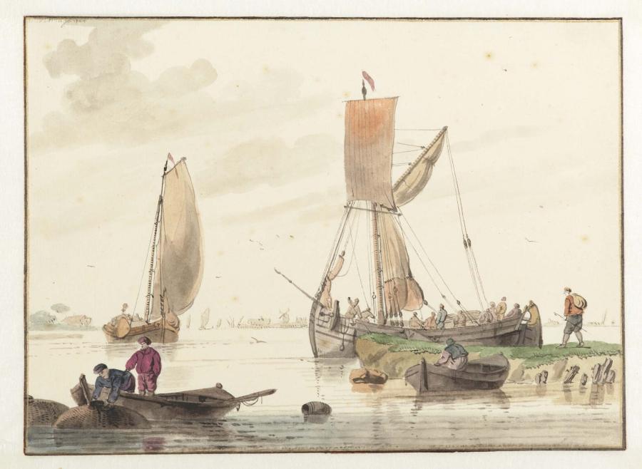 Oever van een rivier met boten