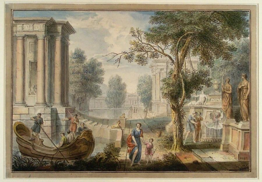 Landscape With Classical Archicteure, Figures and a Boat