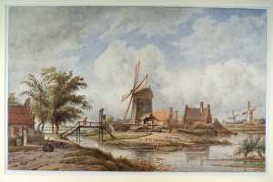 polderlandschap-met-een-houtzaagmolen-en-huizen-mogelijk-bij-amsterdam