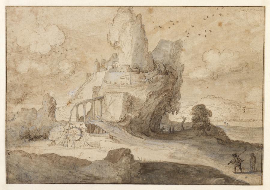 Fantasy Landscape with a Rock Fortress, Water Mill and Iron Mine