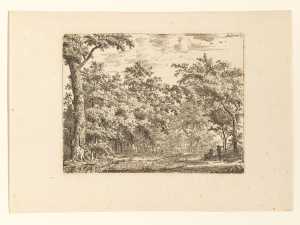 twee-figuren-bij-een-vijver-in-een-bomenrijk-landschap